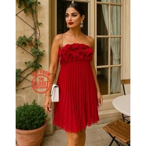 ZARA Red Pleated Mini Dress NWT | Blogger Fave Ruffle Straight Neck